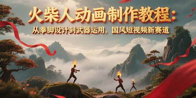 (6.22)火柴人动画制作教程：从拳脚设计到武器运用，国风短视频新赛道